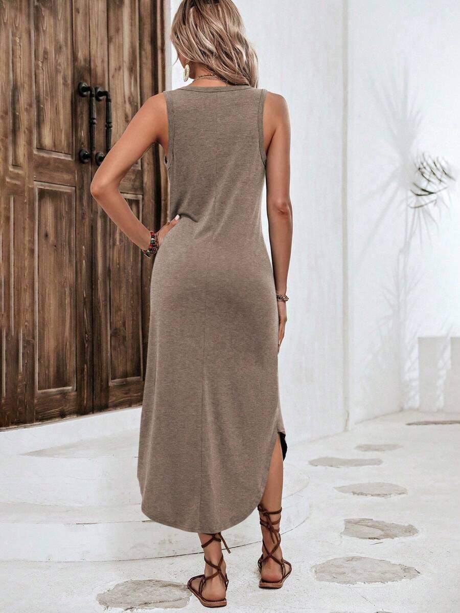 SHEIN BRĄZOWA SUKIENKA BEZ RĘKAWÓW S06__M