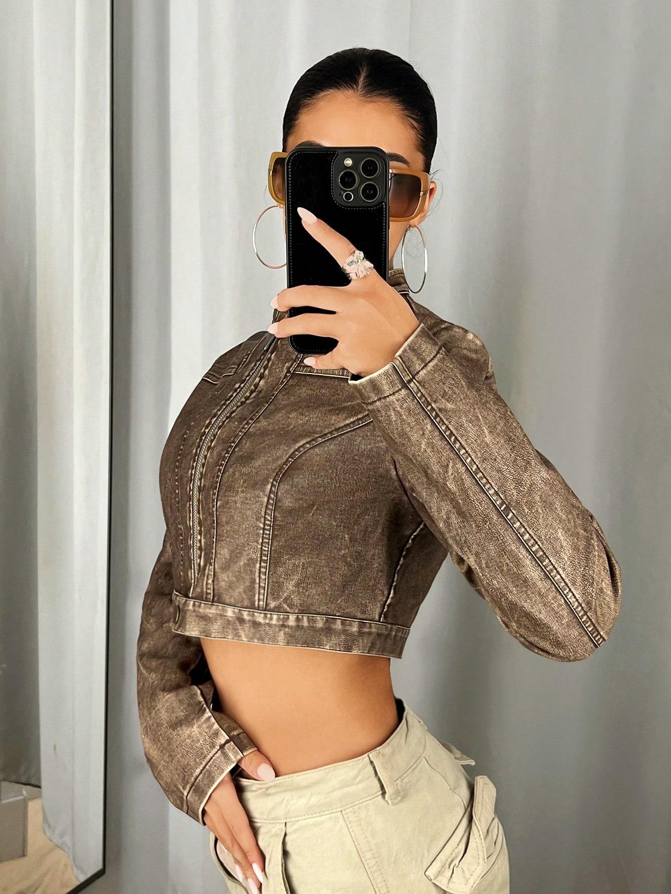 SHEIN BRĄZOWA KURTKA IMITACJA SKÓRY S06__S