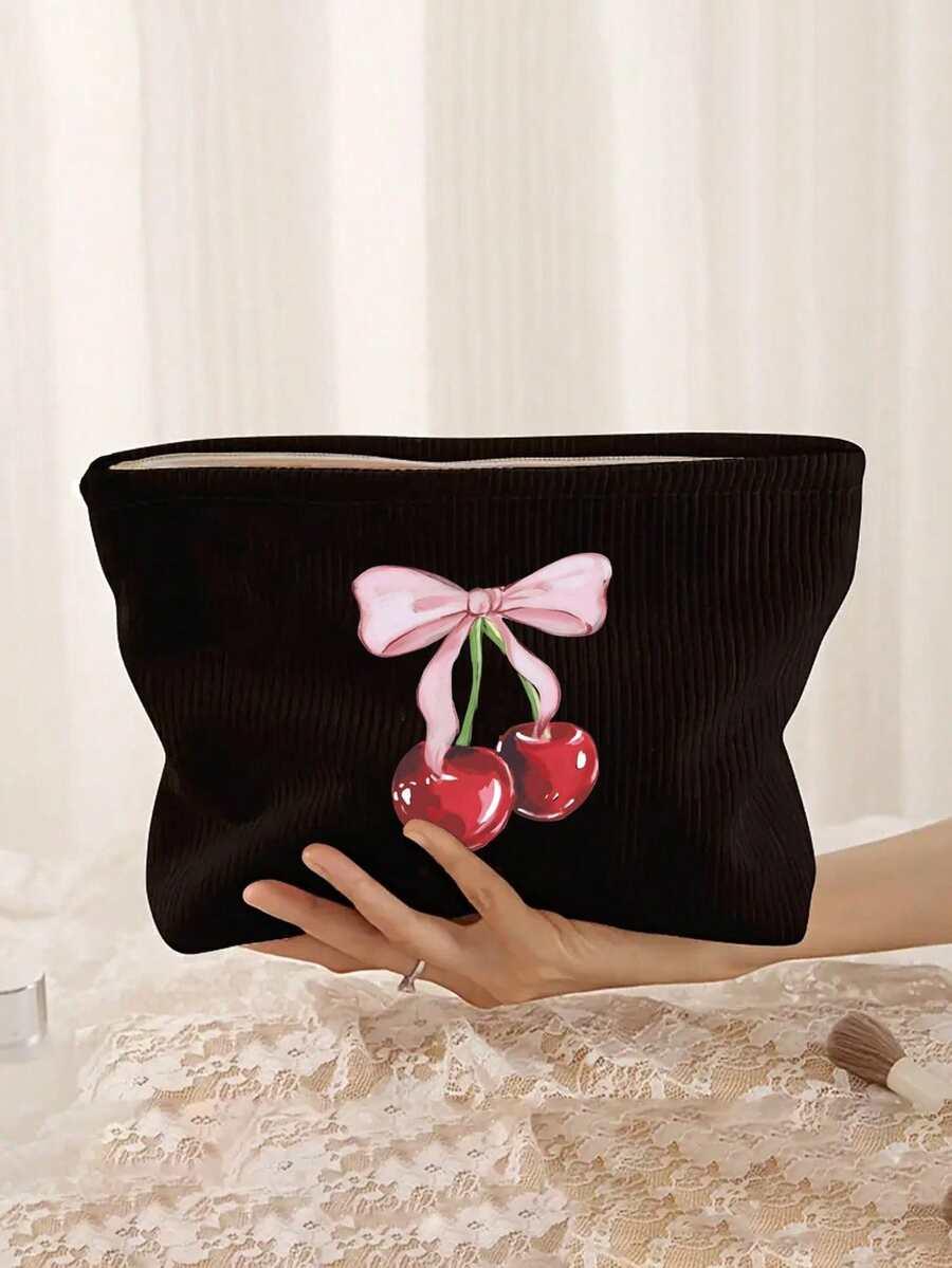 SHEIN CZARNA KOSMETYCZKA NADRUK S07__22X18,5X4