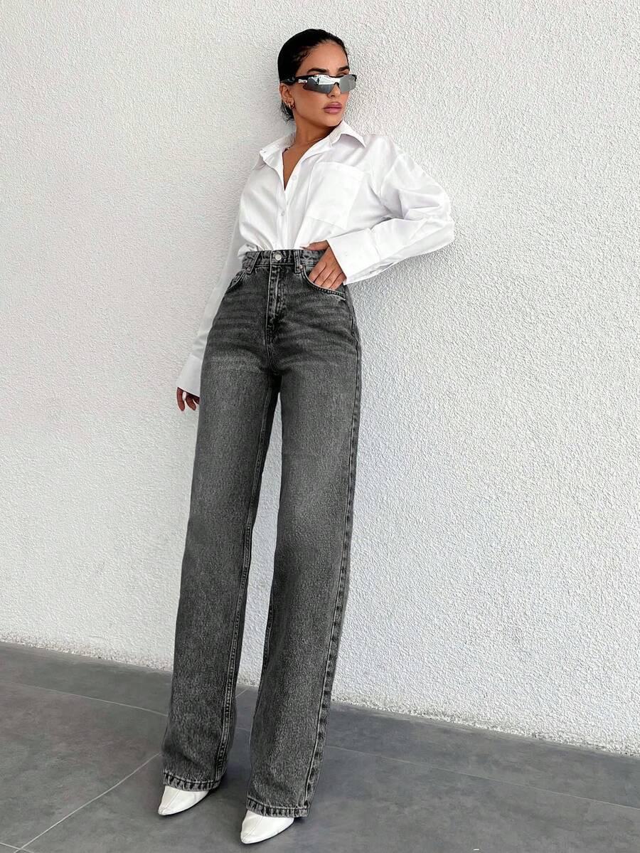 SHEIN SZARE SPODNIE JEANS PROSTA NOGAWKA S06__M