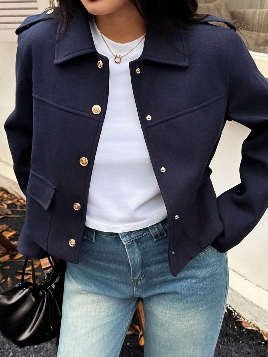 SHEIN GRANATOWA KURTKA GUZIKI W01__M