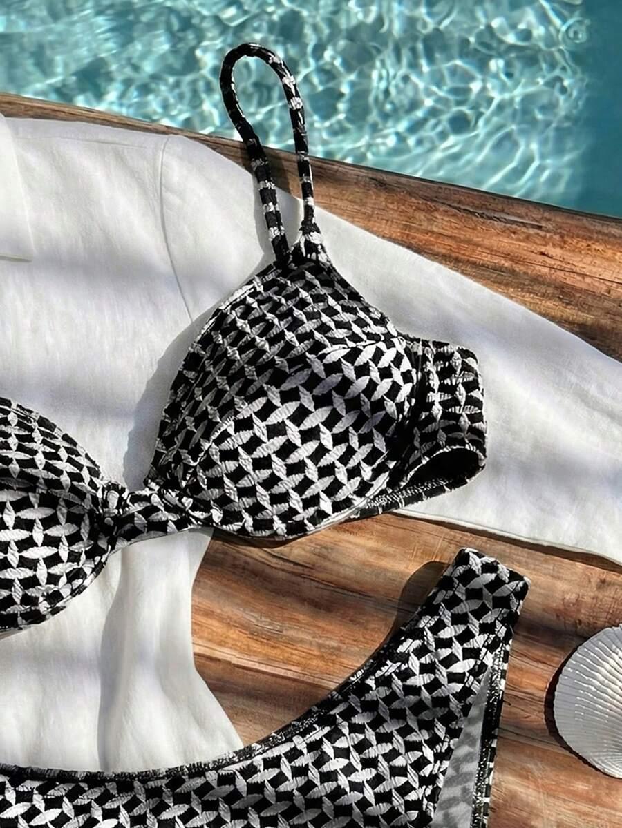 SHEIN DWUCZĘŚCIOWY STRÓJ KĄPIELOWY KONTRAST S09__L
