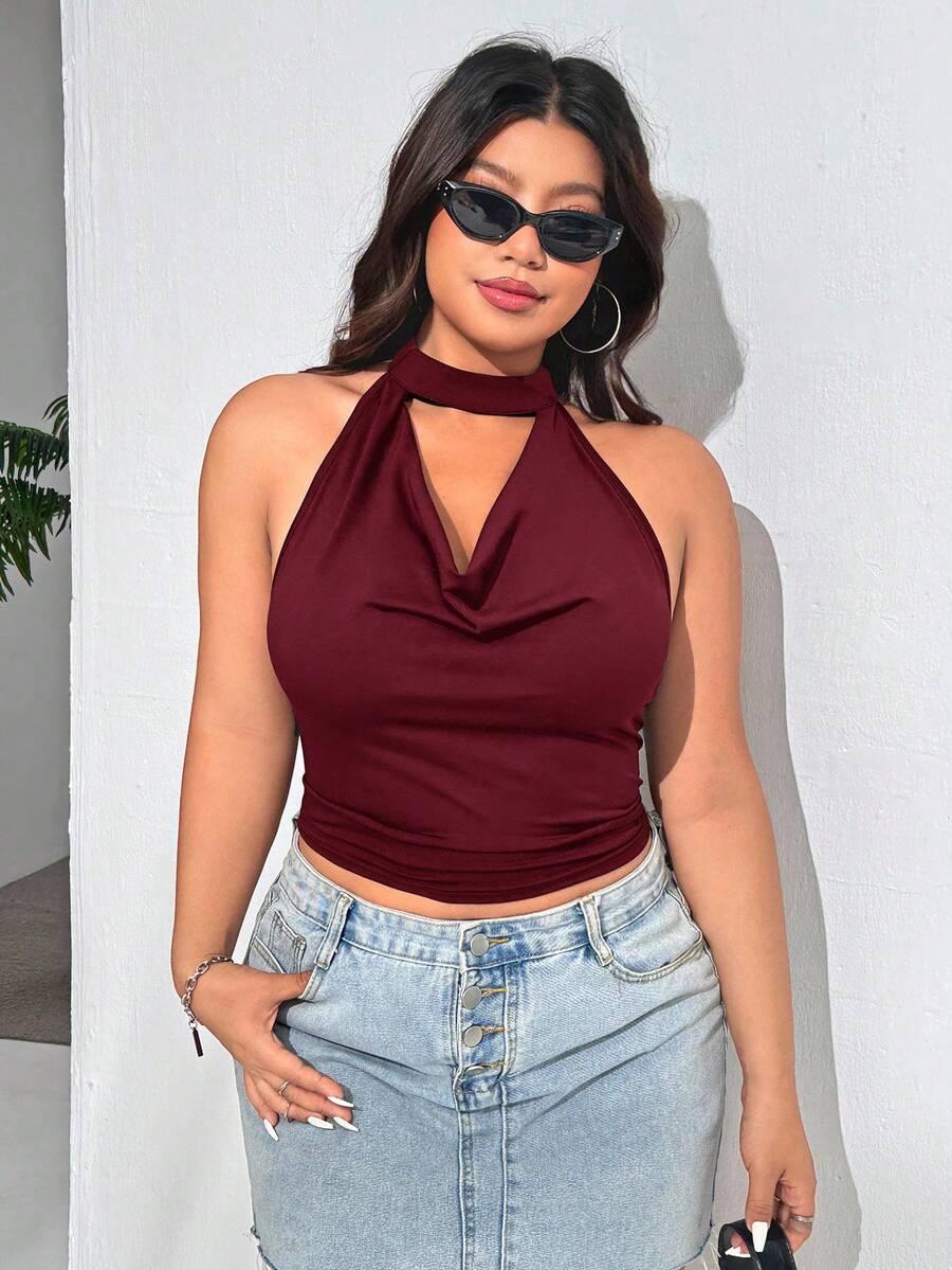 SHEIN BORDOWA BLUZKA ODKRYTE PLECY S06__XXL
