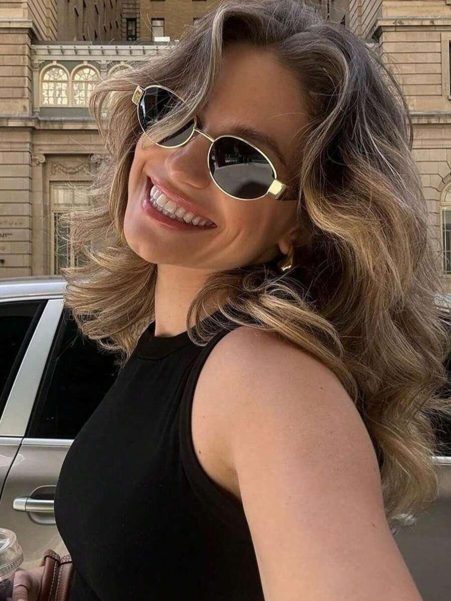 SHEIN OKULARY PRZECIWSŁONECZNE ZŁOTE OPRAWKI S07