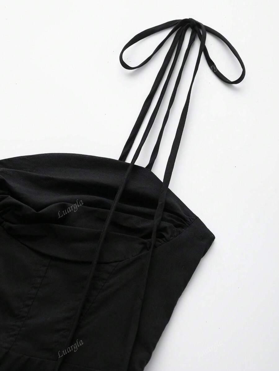 SHEIN CZARNY TOP NA RAMIĄCZKACH S06__L
