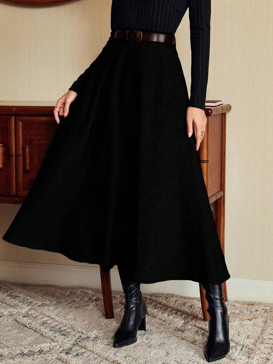 SHEIN TRAPEZOWA CZARNA SPÓDNICA KIESZENIE PK01__L