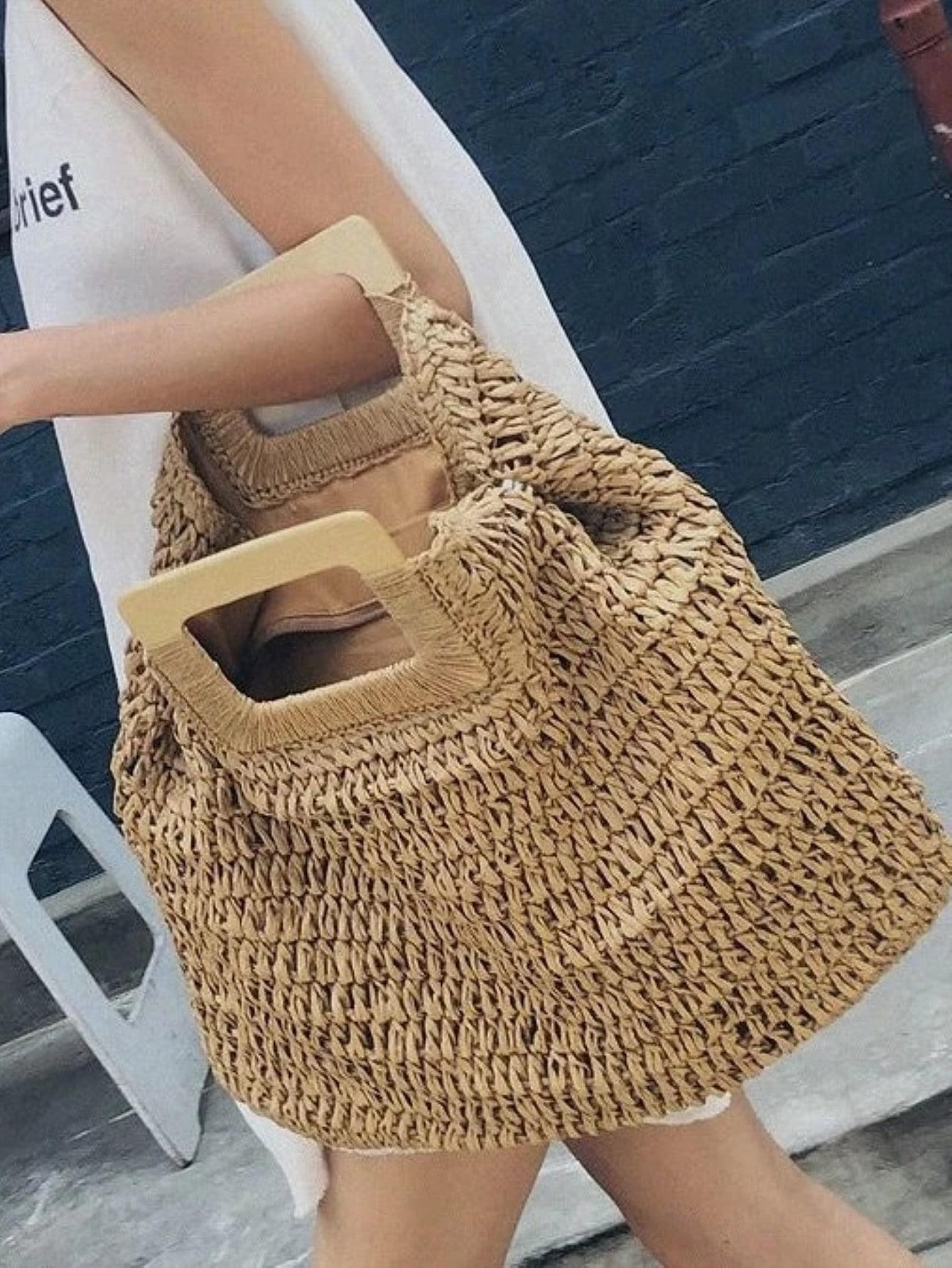 SHEIN BRĄZOWA SŁOMKOWA TOREBKA S07__2X38X45CM