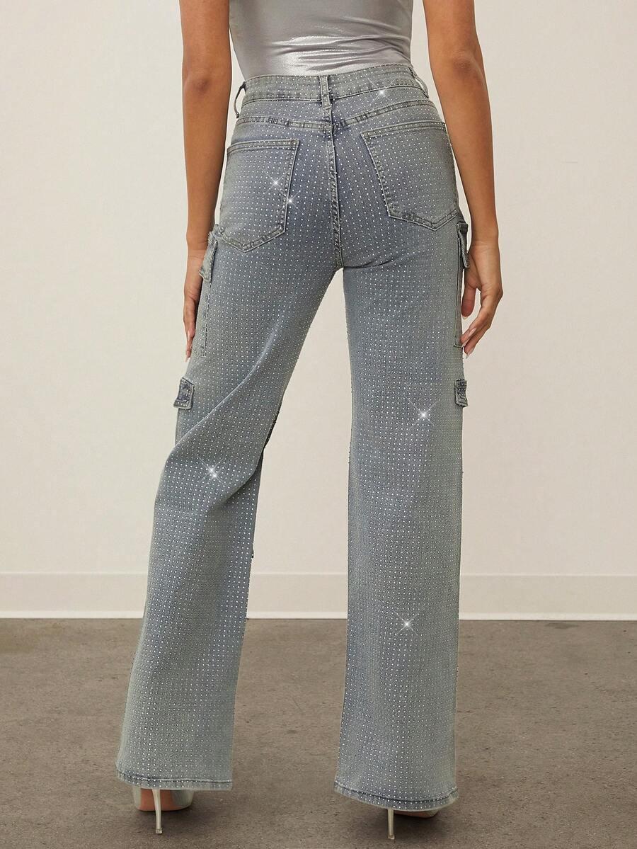SHEIN SPODNIE JEANS CYRKONIE S06__L