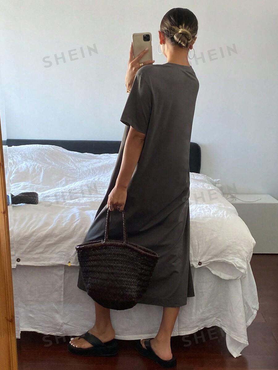 SHEIN SZARA SUKIENKA PROSTY RĘKAW S09__M