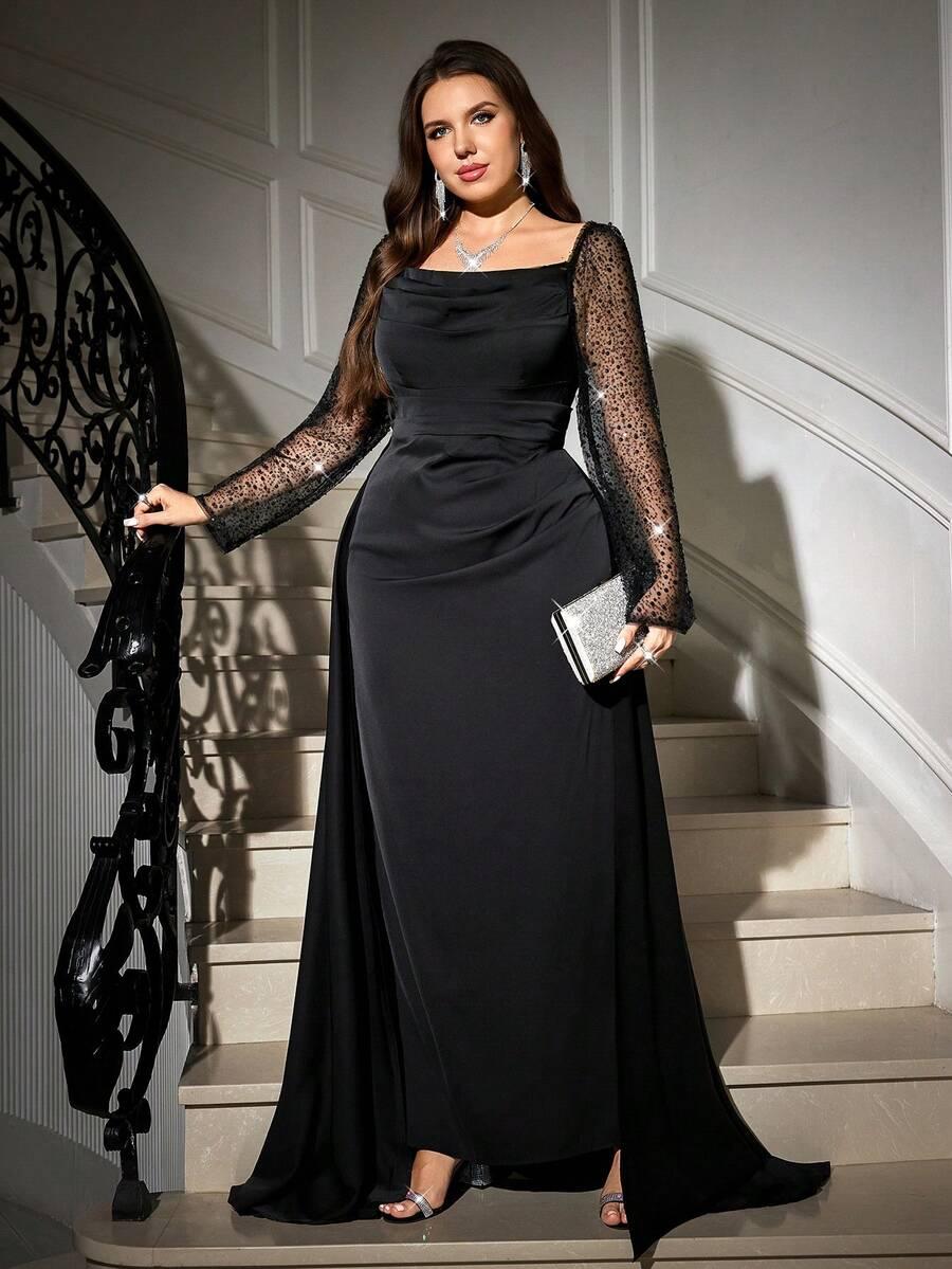 SHEIN CZARNA MAXI SUKIENKA DŁUGI RĘKAW S06__XXL