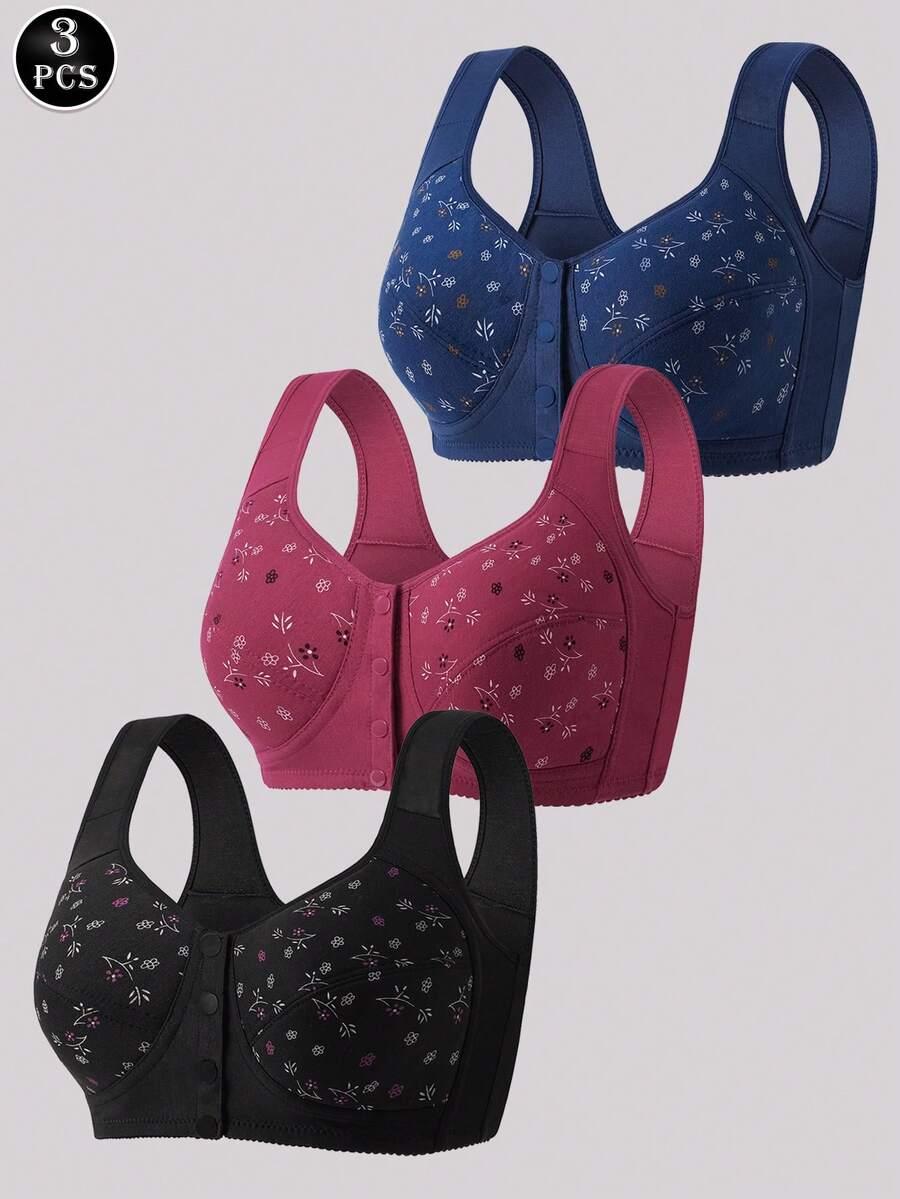 SHEIN BIUSTONOSZY Z ZAPIĘCIEM Z PRZODU WZÓR 3-PACK PK01__XXL