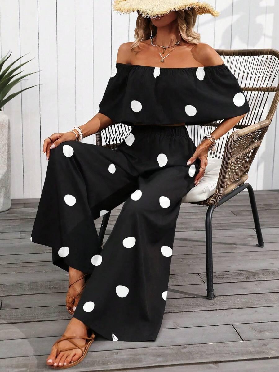 SHEIN CZARNY TOP WZÓR GROSZKI S06__M