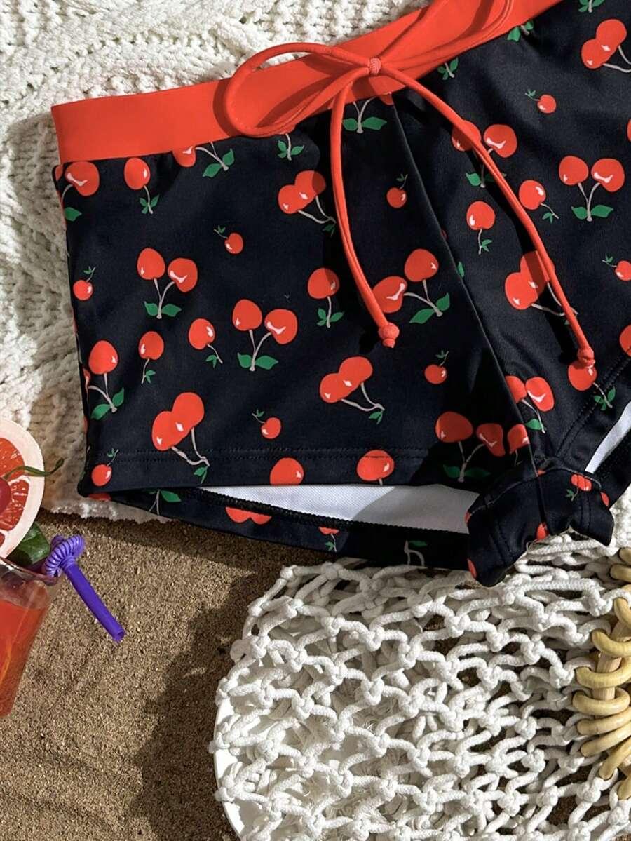 SWIM MOD DWUCZĘŚCIOWY STRÓJ KĄPIELOWY SPODENKI PRINT WISIENKI S09__S