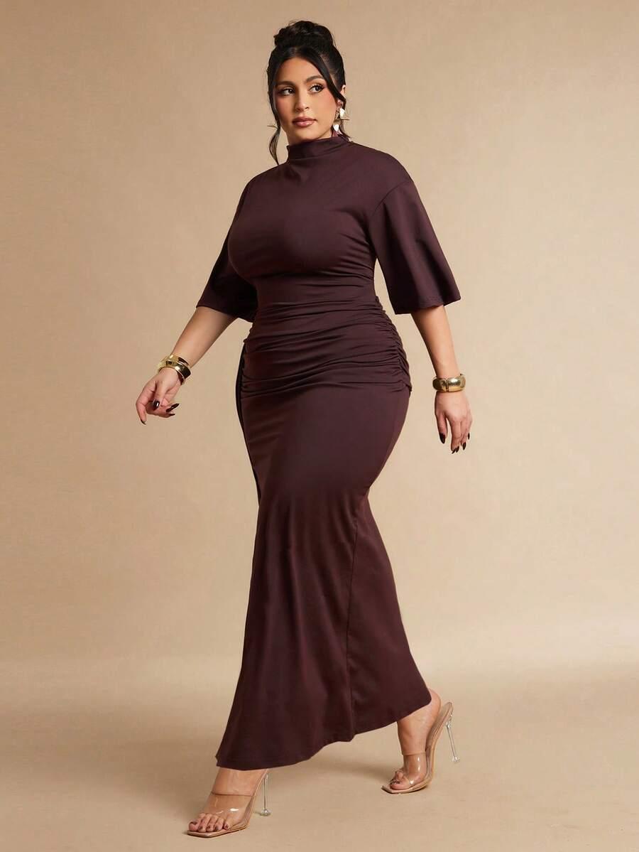 SHEIN BRĄZOWA MAXI SUKIENKA S06__46
