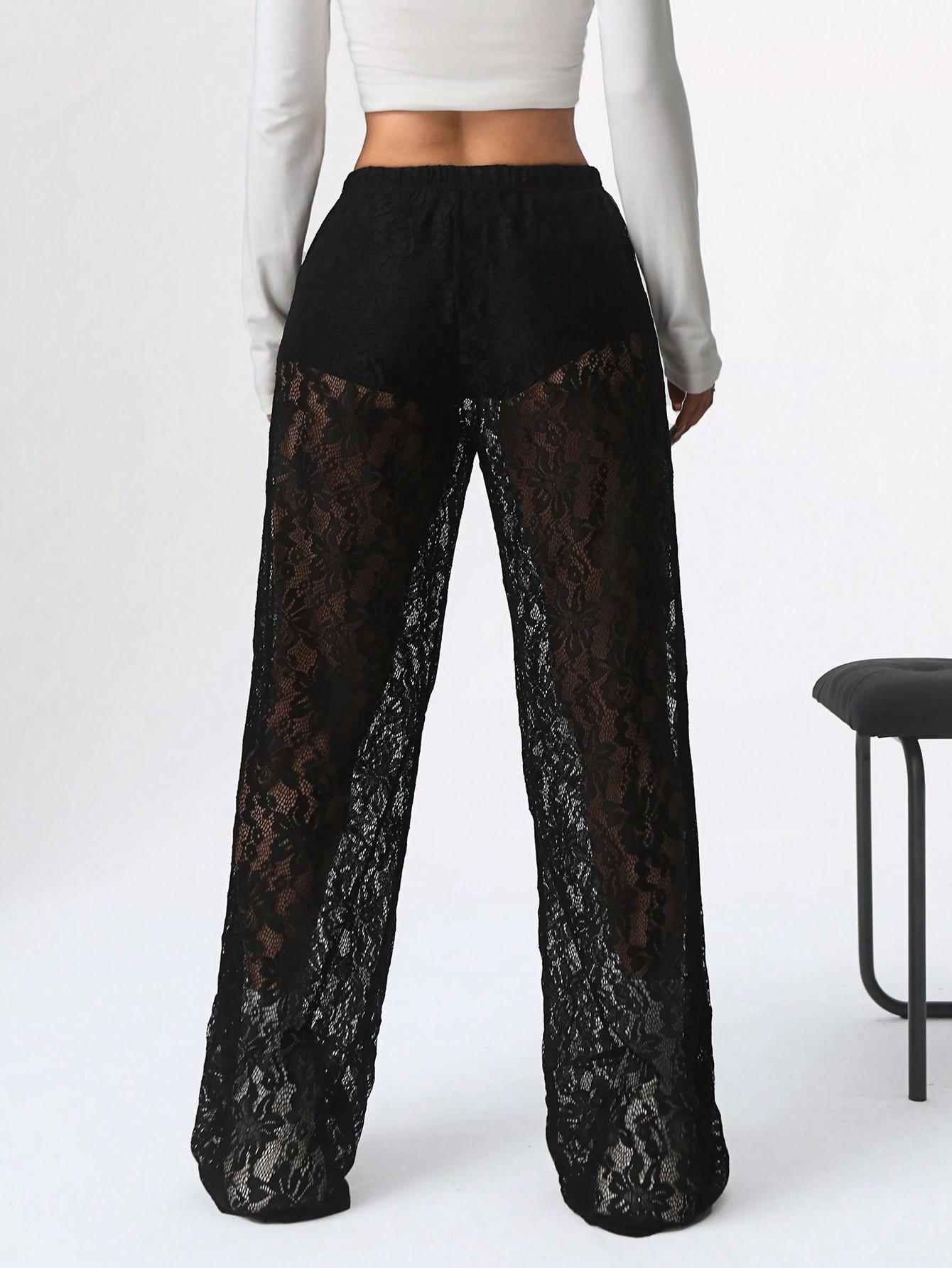 SHEIN CZARNE SPODNIE KORONKA S06__S