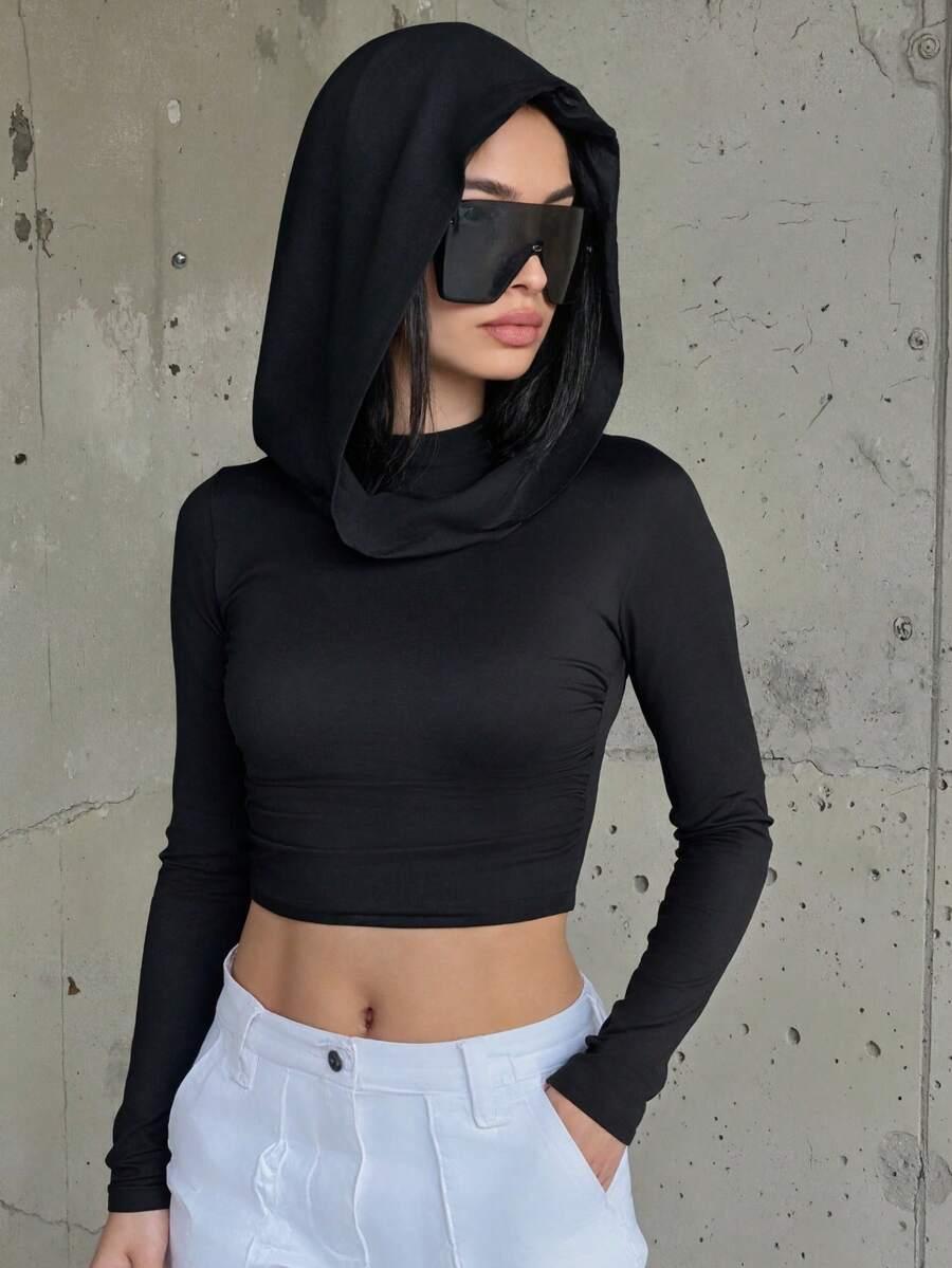 SHEIN CZARNY TOP KAPTUR S06__S