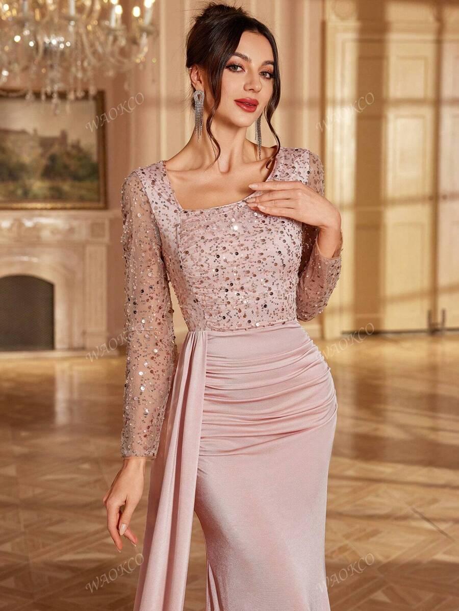 SHEIN RÓŻOWA MAXI SUKIENKA ZDOBIENIA S06__S