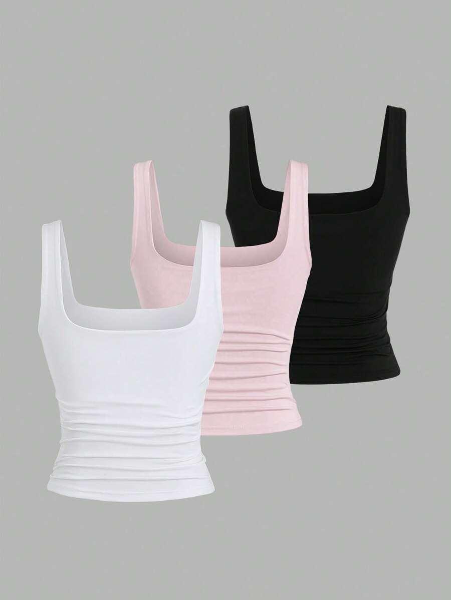 SHEIN TOP RAMIĄCZKA RÓŻNE KOLORY 3-PACK S06__S