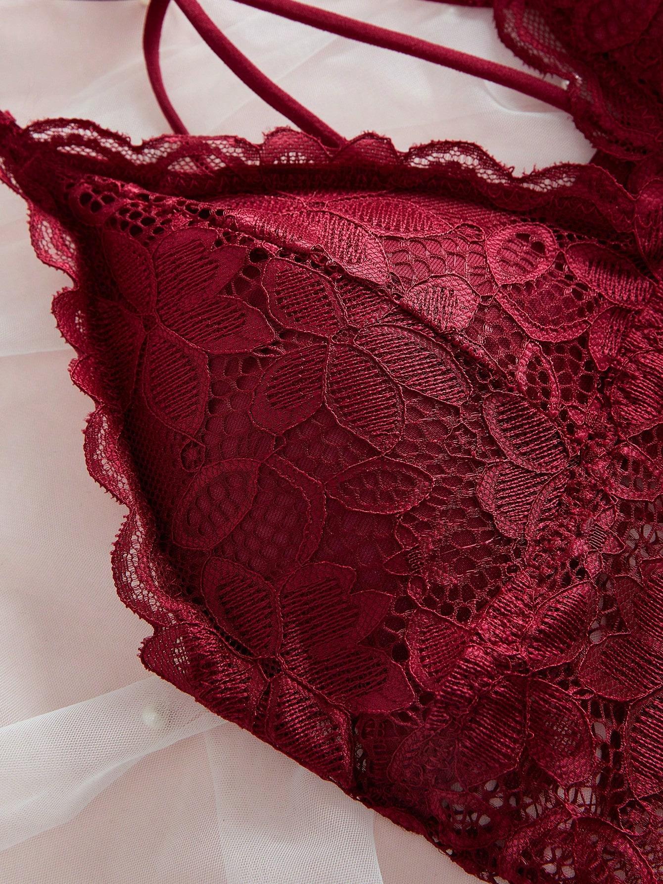 SHEIN CZERWONY BIUSTONOSZ KORONKA S09__S