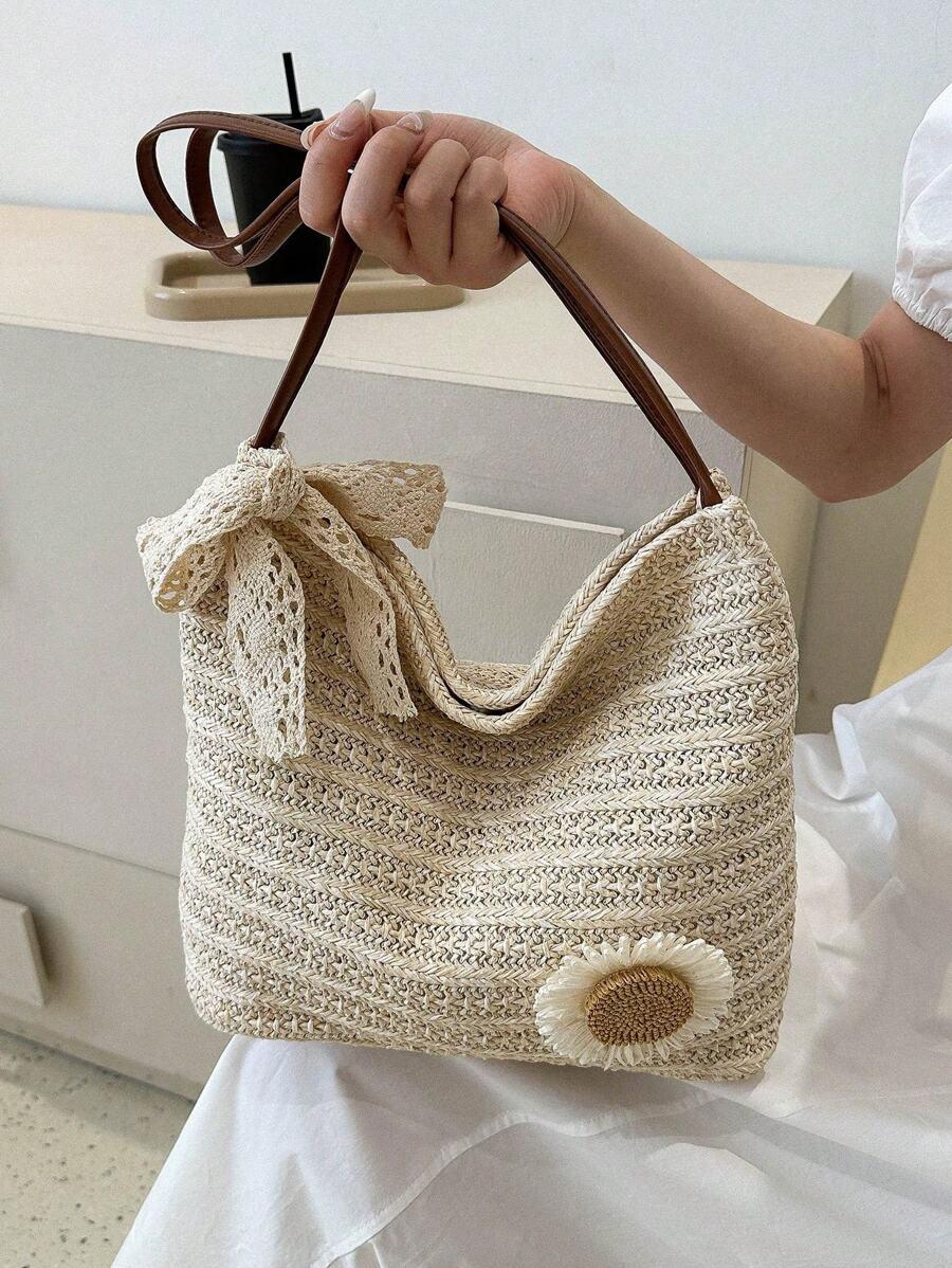 SHEIN BEŻOWA TOREBKA KWIAT S07__27X12X26