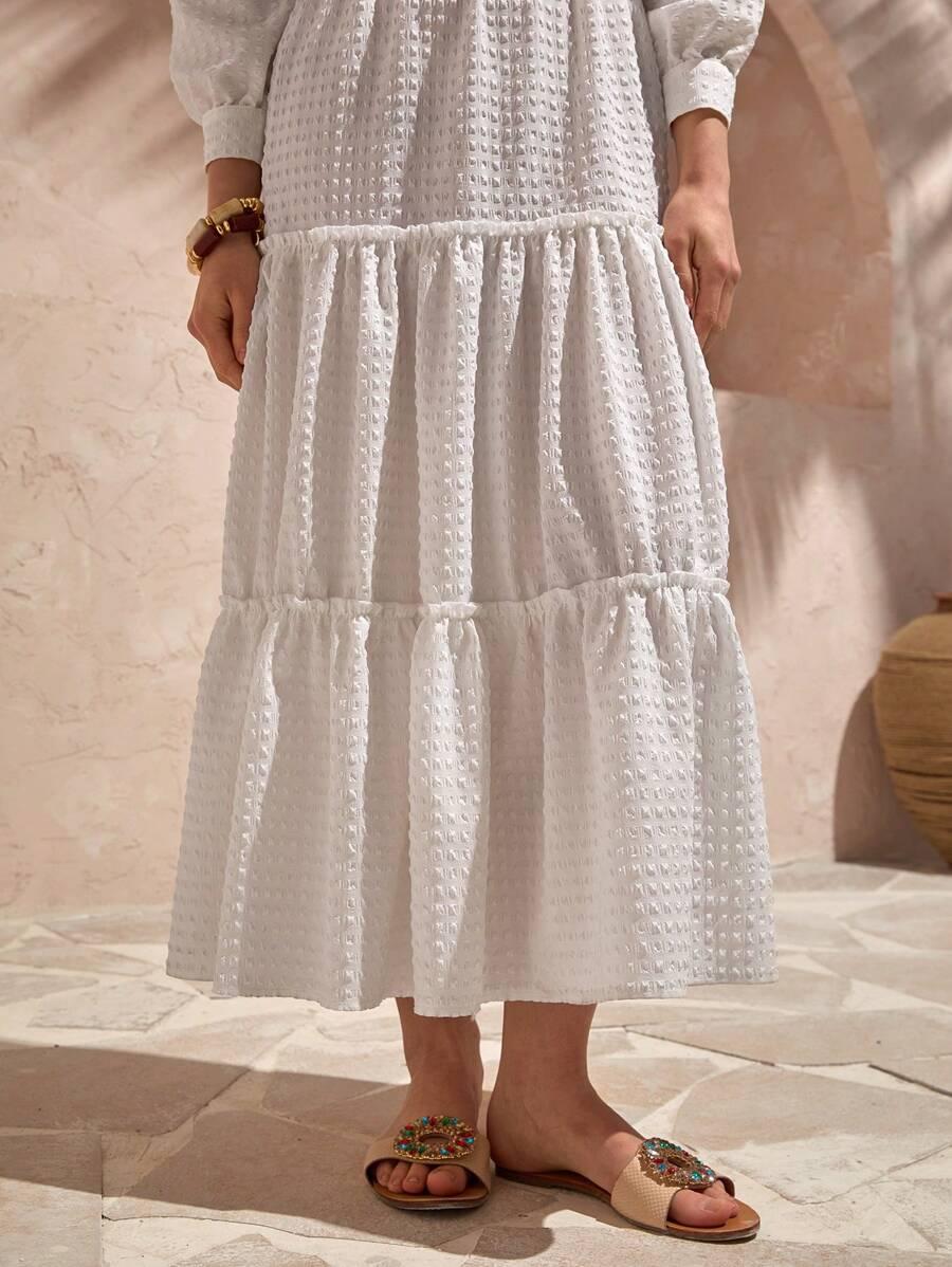 SHEIN BIAŁA MAXI SUKIENKA DŁUGI RĘKAW S06__XL