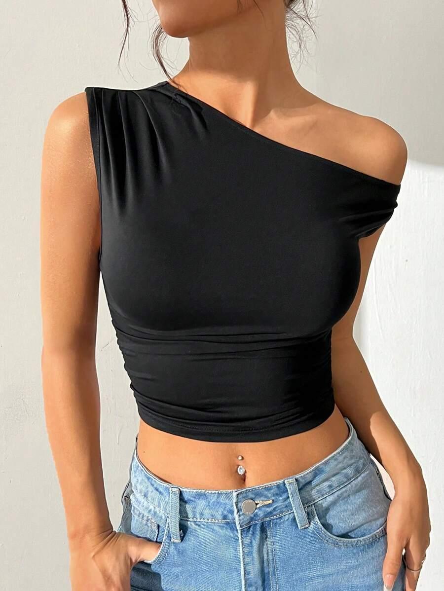 SHEIN CZARNY ASYMETRYCZNY TOP S06__M
