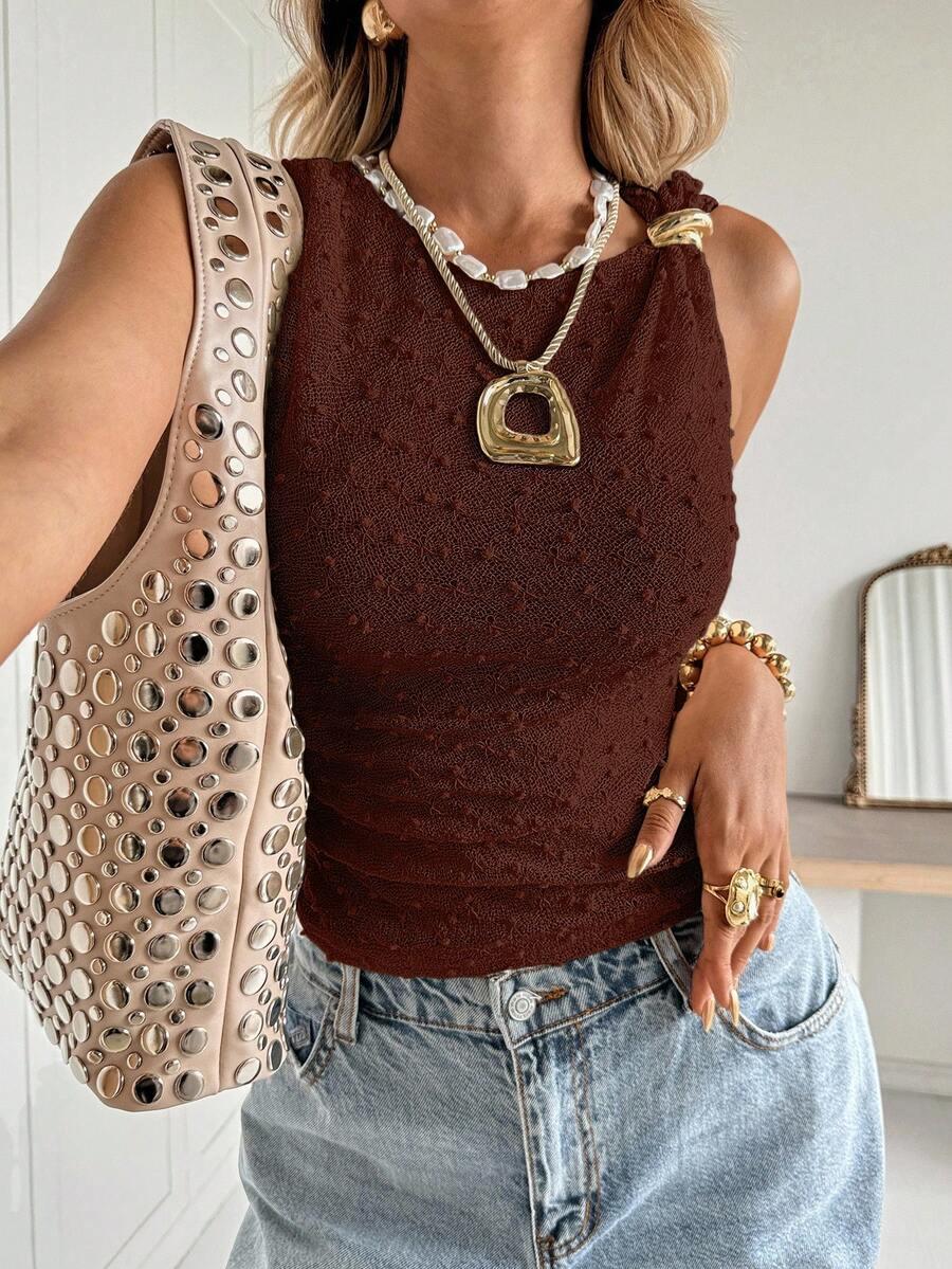 SHEIN BRĄZOWY TOP ZDOBIENIE S06__L