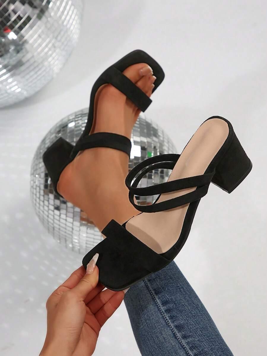 SHEIN CZARNE SANDAŁY NA OBCASIE S06__39