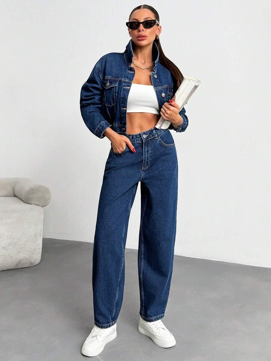 SHEIN NIEBIESKI KOMPLET KURTKA SPODNIE S06__M