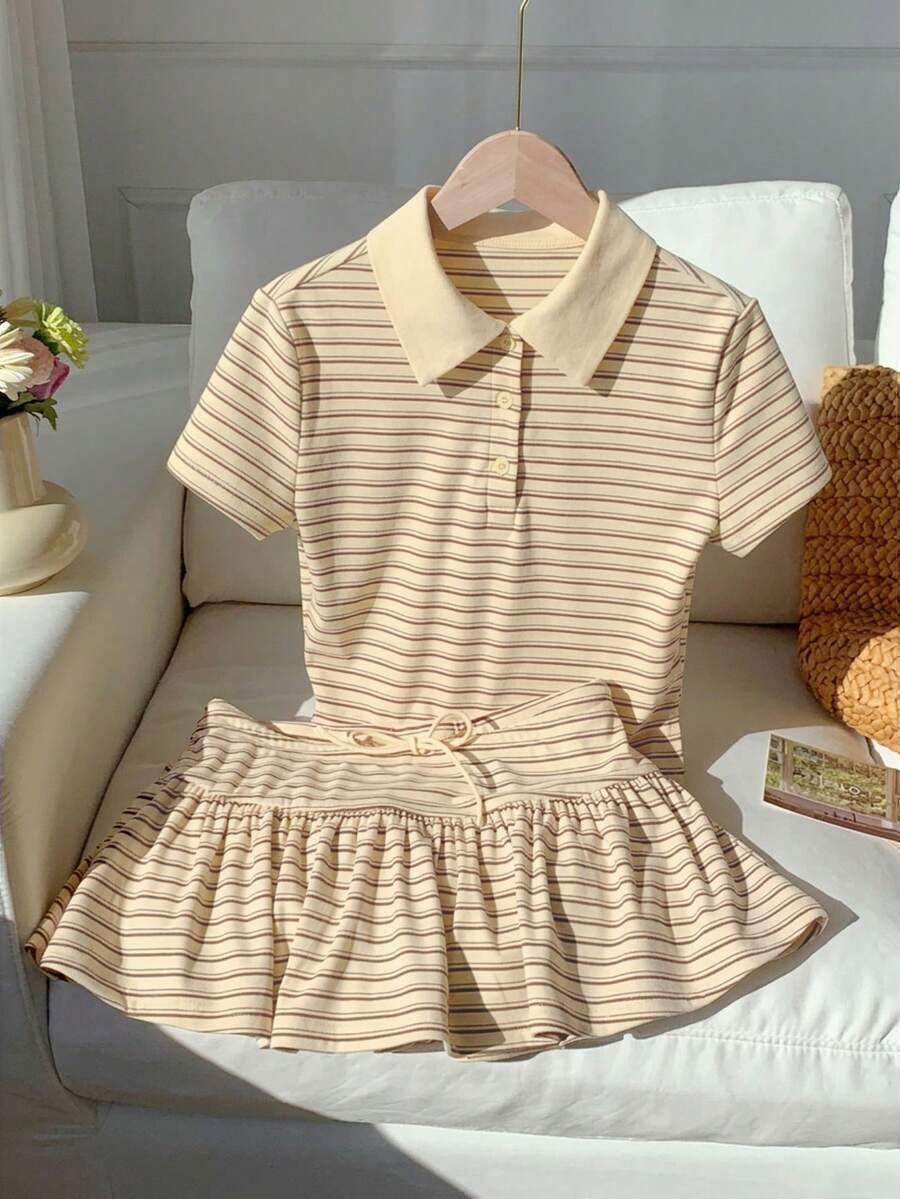 SHEIN BLUZKA SPÓDNICO-SPODENKI PASKI KOMPLET S06__M