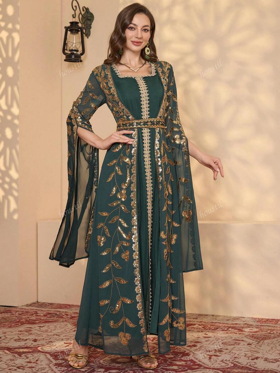 SHEIN ZIELONA MAXI SUKIENKA CEKINY S06__L