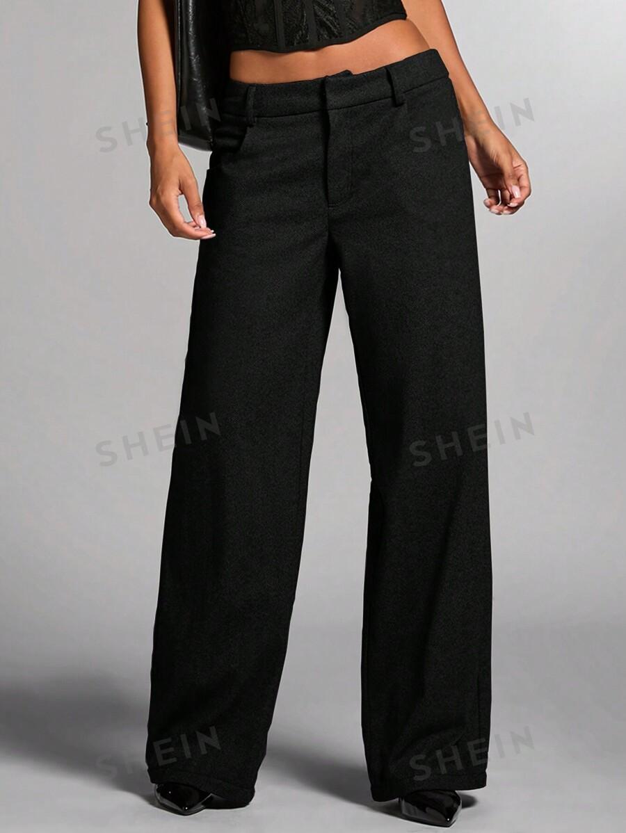 SHEIN CZARNE MATERIAŁOWE SPODNIE CASUAL S06__M