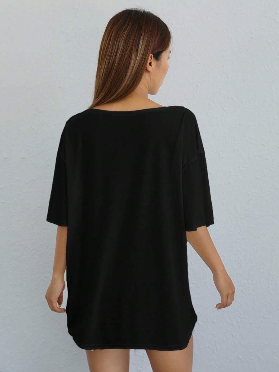 SHEIN CZARNA BLUZKA OKRĄGŁY DEKOLT S06__L