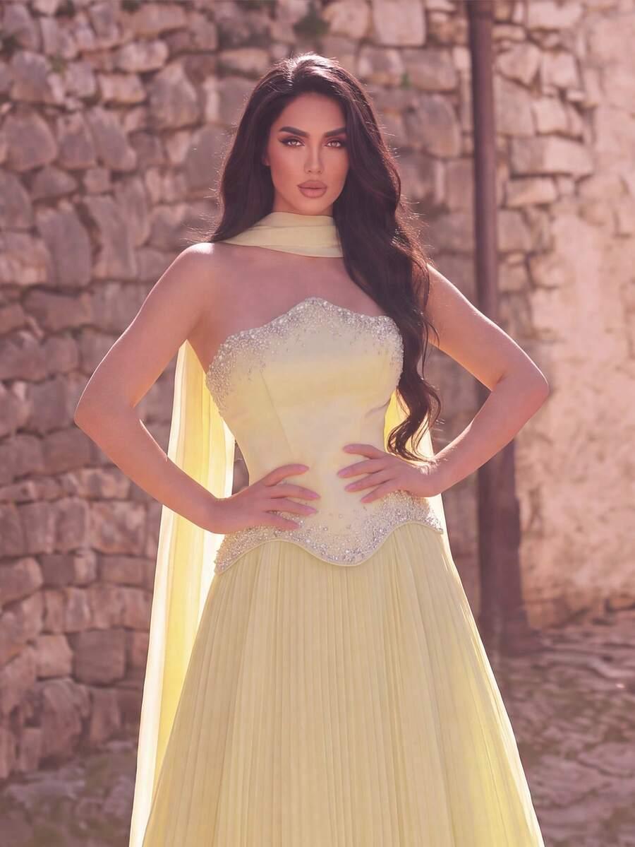 SHEIN ŻÓŁTA MAXI SUKIENKA SZAL S06__M