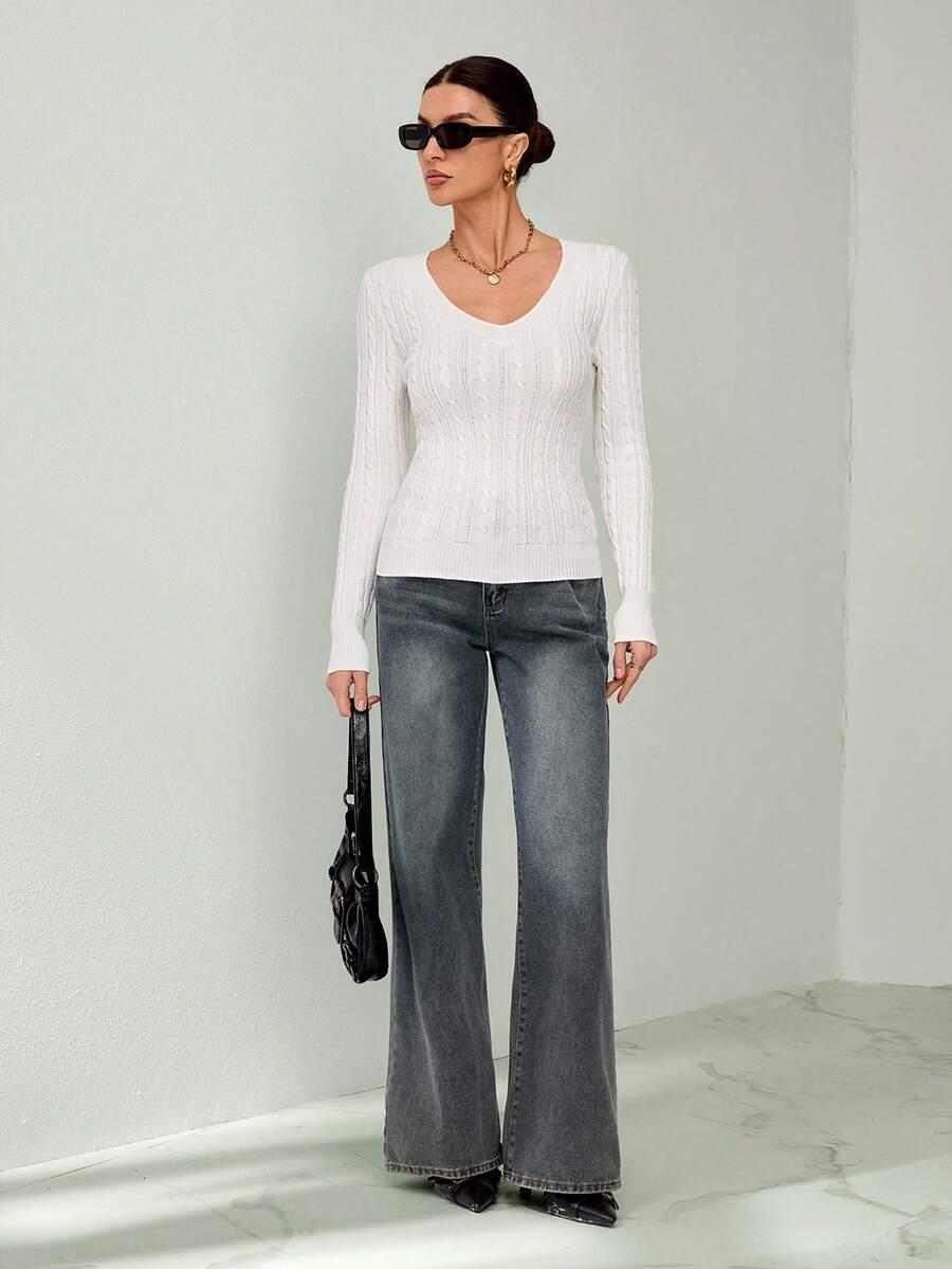 SHEIN BIAŁY SWETER DŁUGI RĘKAW S06__S