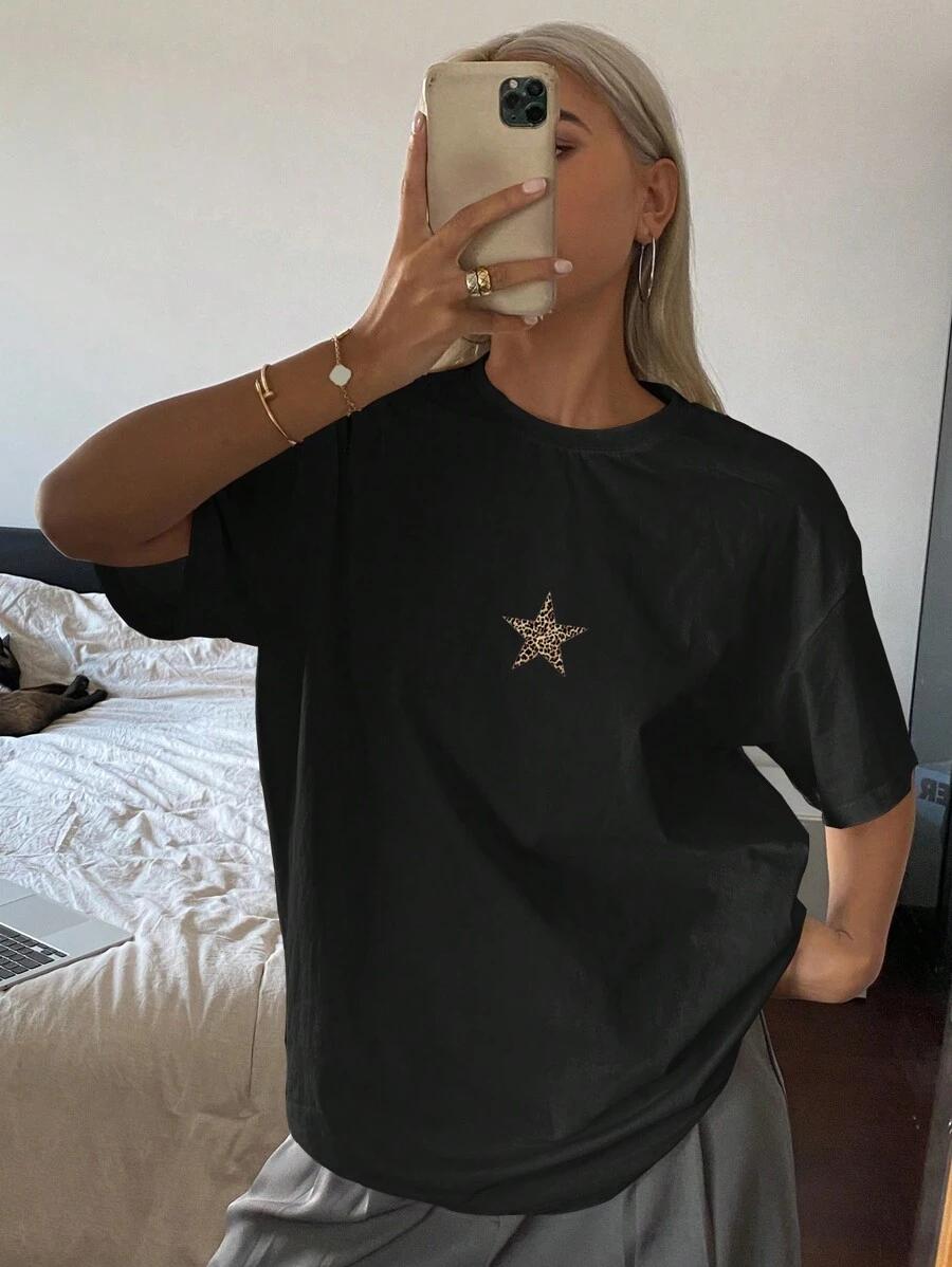 SHEIN CZARNY T-SHIRT NADRUK S06__M