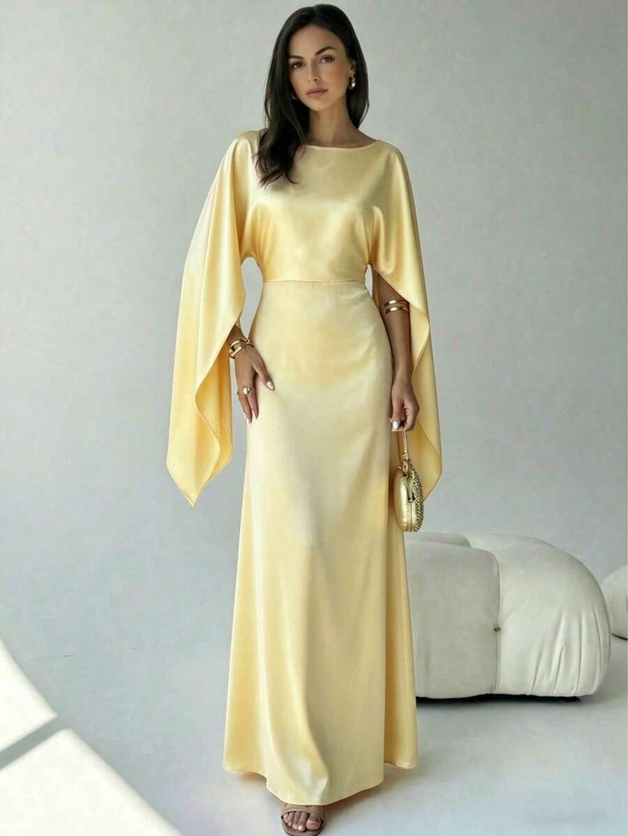 SHEIN SATYNOWA ŻÓŁTA MAXI SUKIENKA PK01__M