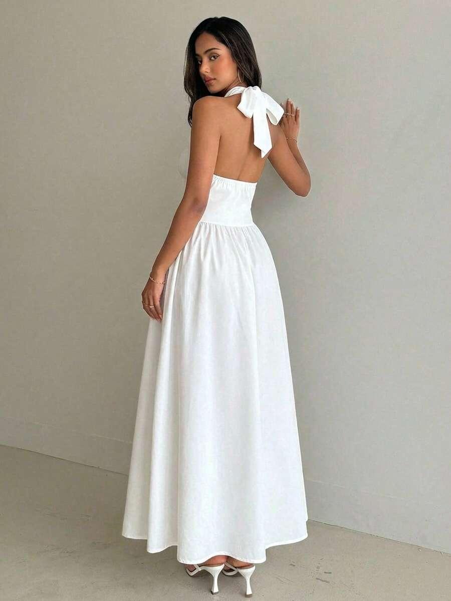 ALORUH BIAŁA MAXI SUKIENKA WIĄZANIE S06__M