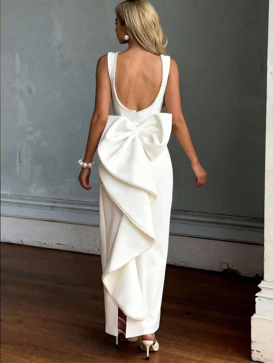 SHEIN BIAŁA MAXI SUKIENKA ZDOBIENIE S06__XS