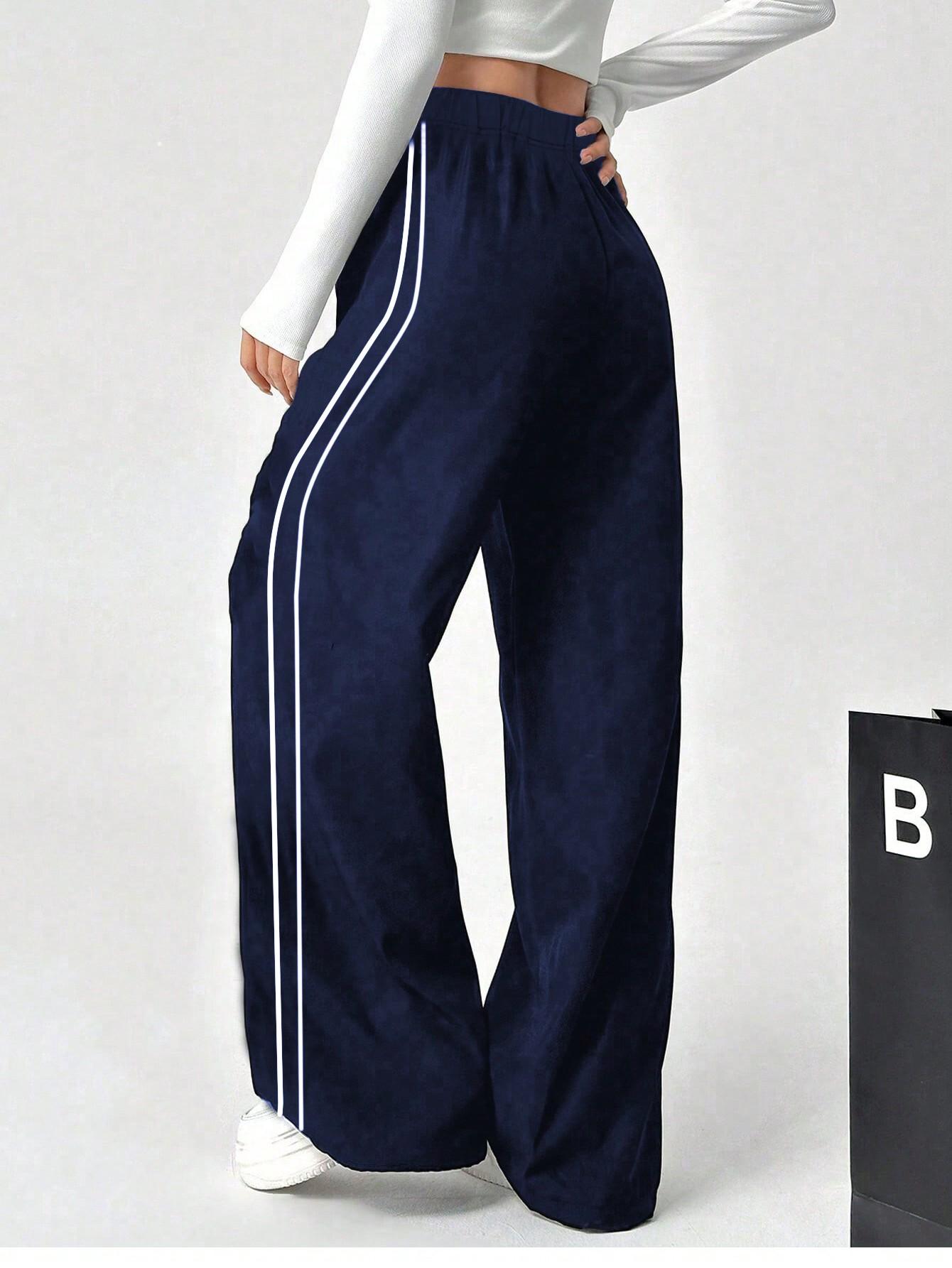SHEIN GRANATOWE SPODNIE LAMPASY S06__158-162