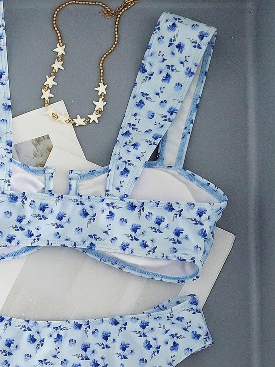 SHEIN DWUCZĘŚCIOWY STRÓJ KĄPIELOWY WZÓR KWIATY S09__L