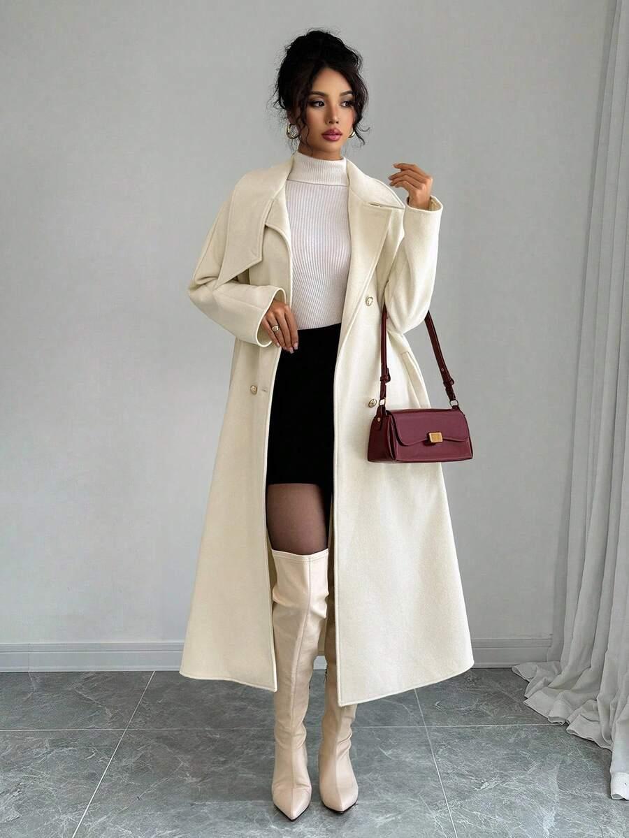 SHEIN KREMOWY PŁASZCZ GUZIKI W01__L