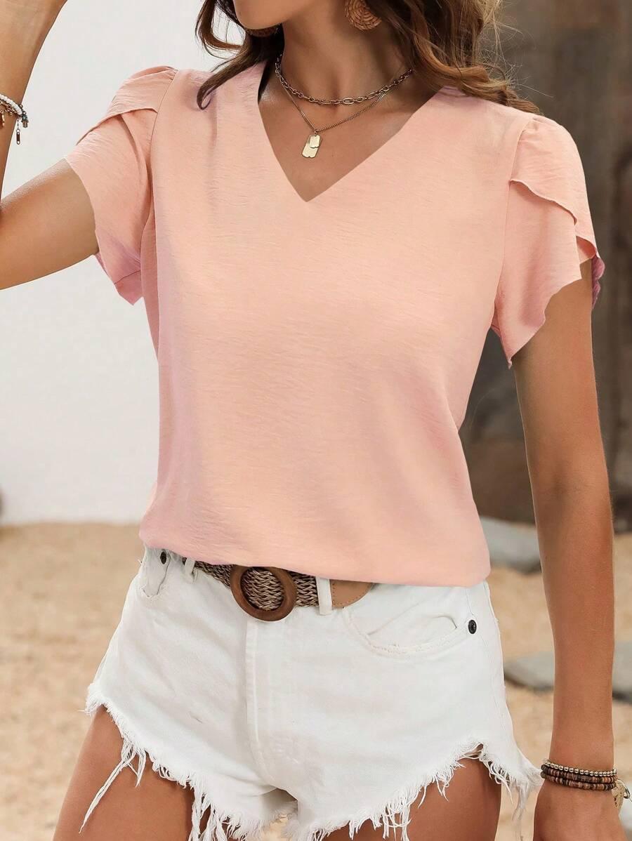 SHEIN RÓŻOWA BLUZKA KRÓTKI RĘKAW S06__L