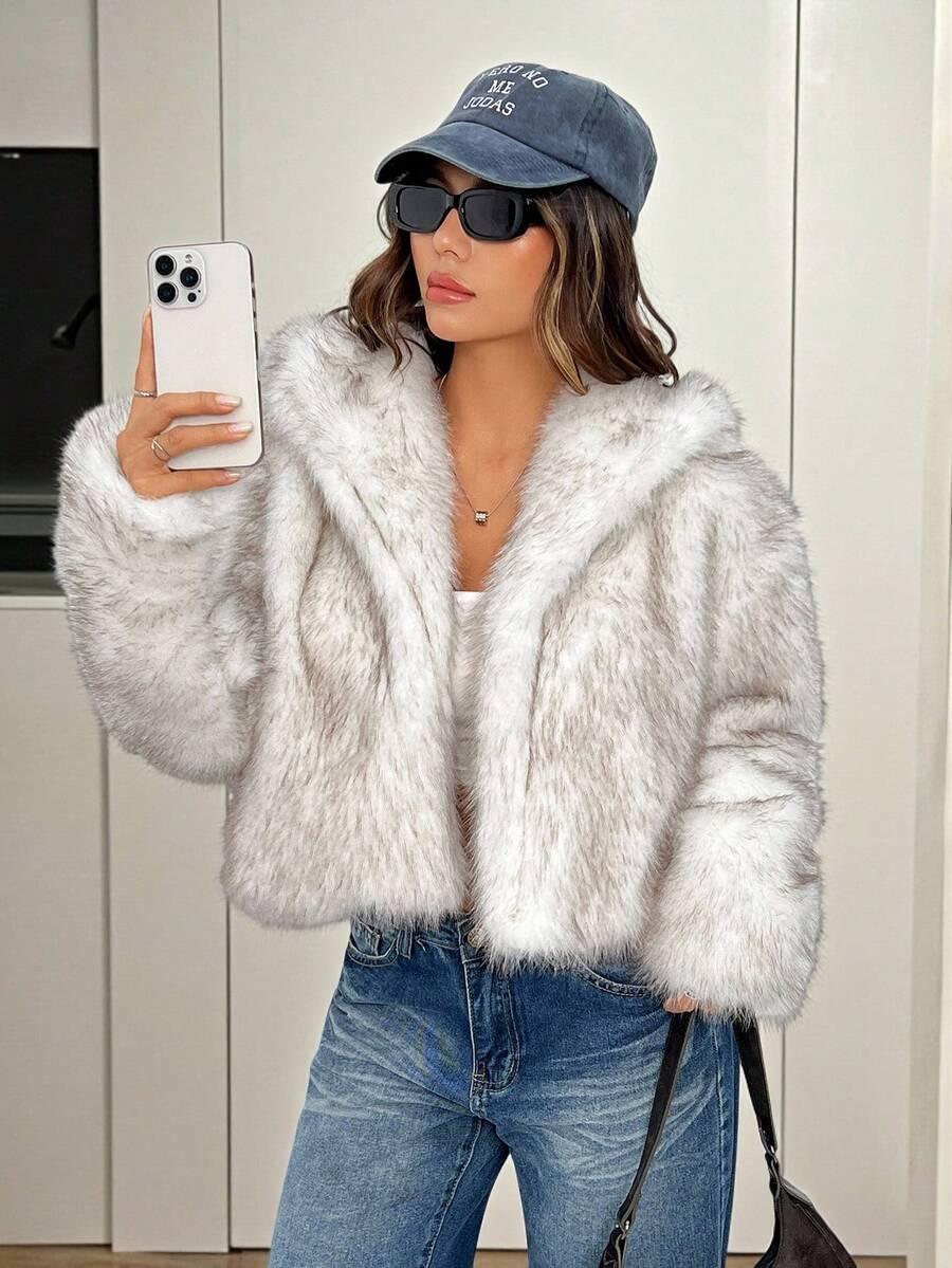 SHEIN PŁASZCZ SZTUCZNE FUTRO W01__XS