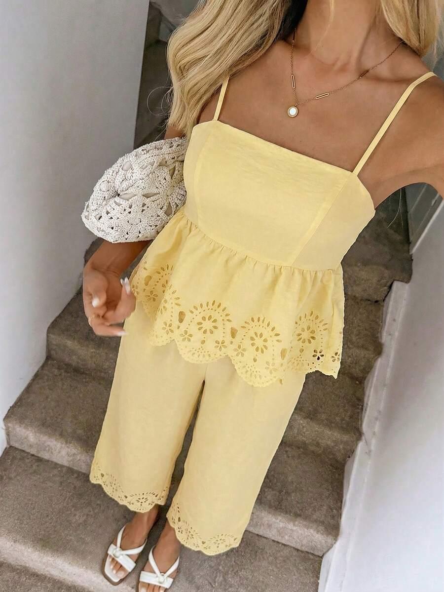 SHEIN ŻÓŁTY KOMPLET TOP SPODNIE S06__S