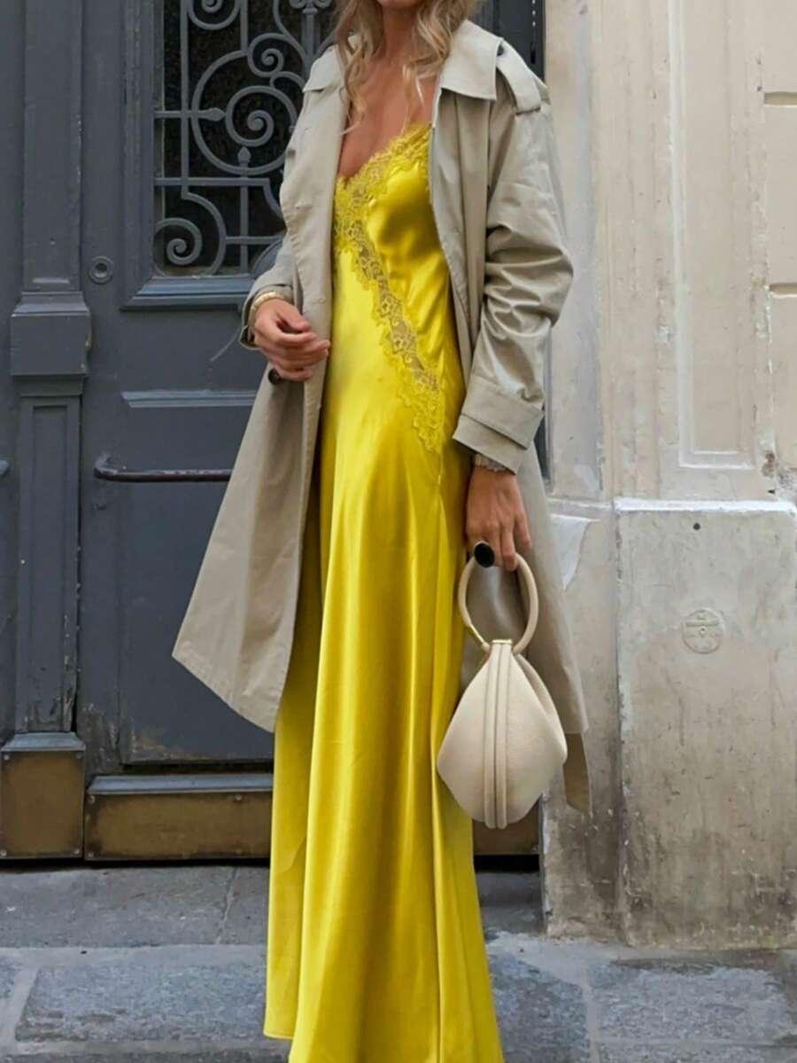 SHEIN SATYNOWA SUKIENKA NA RAMIĄCZKACH KORONKA PK01__XL