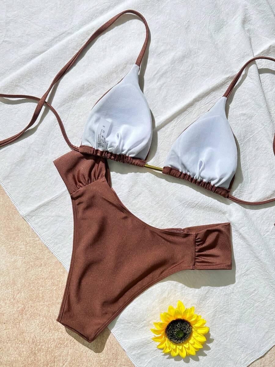 SHEIN BRĄZOWY DWUCZĘŚCIOWY STRÓJ KĄPIELOWY S09__S