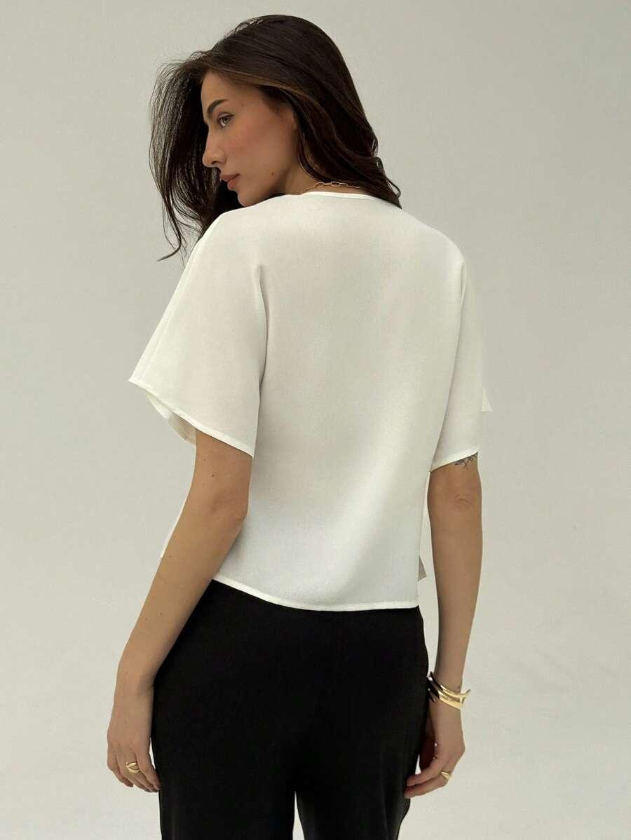 ALORUH BIAŁA BLUZKA V NECK GUZIKI PK01__M