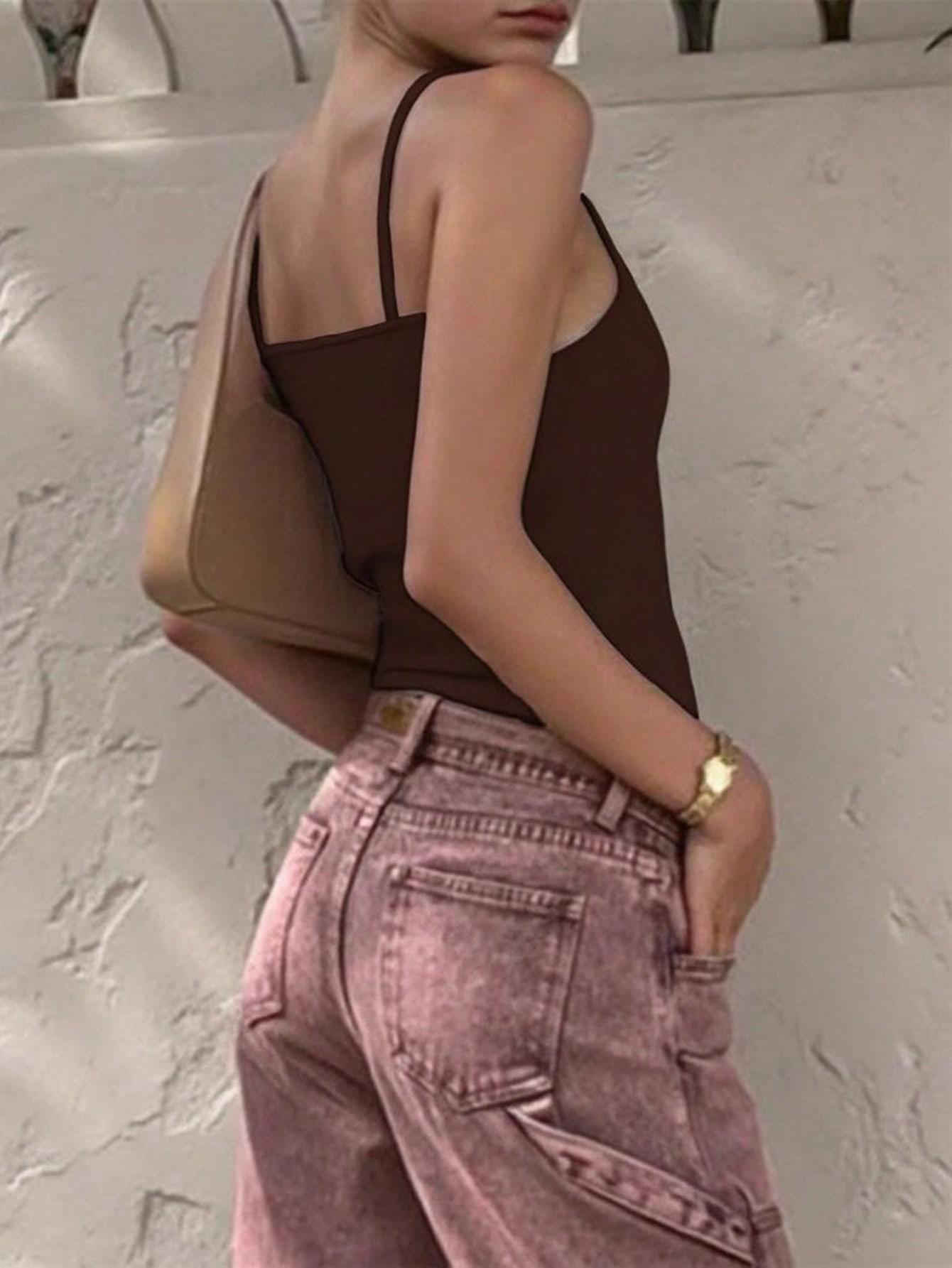 SHEIN BRĄZOWY TOP NA RAMIĄCZKACH S09__S
