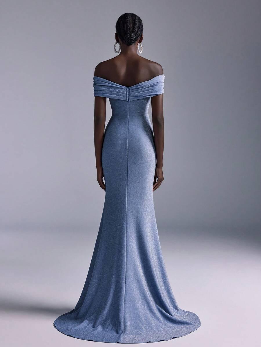 SHEIN NIEBIESKA MAXI SUKIENKA POŁYSK S06__L